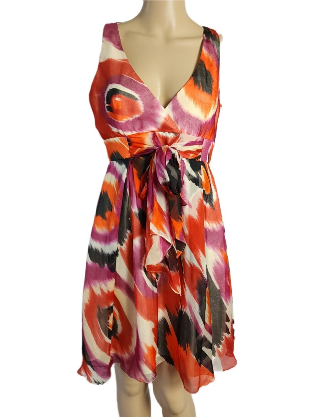 Vintage Y2K Cynthia Steffe 100% Silk Abstract Babydoll Dress Size 6 Empire Waist